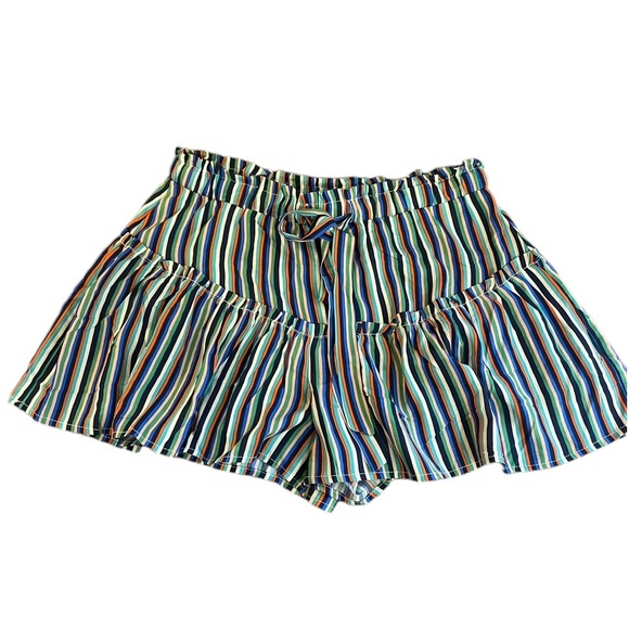 OliviaCeous Vibrant Rainbow Striped Ruffle Skorts, shorts,Mini, Large,New - Picture 6 of 7